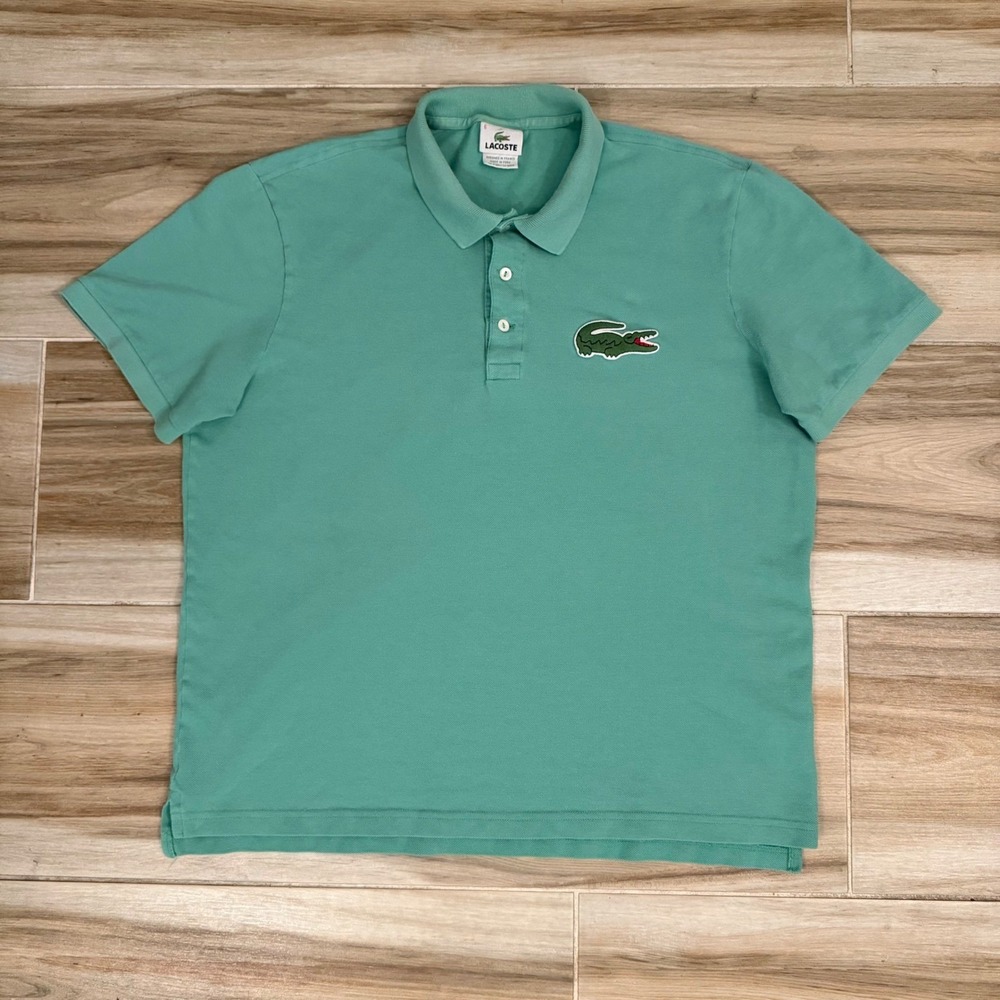 Lacoste Mens Big Croc Polo Shirt Seafoam Green Cotton Pique Size 6 XL 5191L
